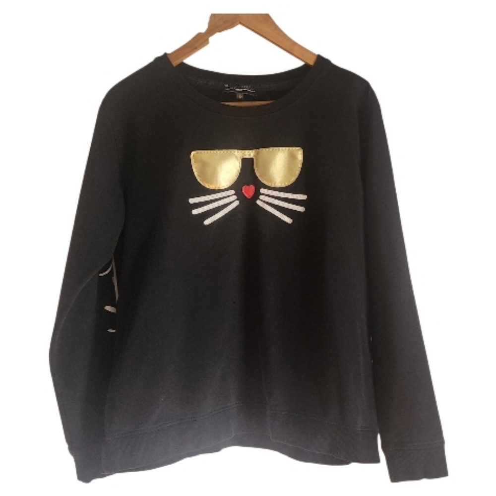 Karl‎ Lagerfeld Paris Black Embellished Choupette Sweatshirt Sz M